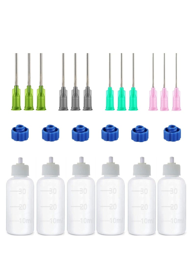 Excefore 6 Pcs Glue Applicator Bottles, 30ml Plastic Squeezable Dropper Bottles with Blunt Needle Tip 14ga 16ga 18ga 20ga for Glue Applications, Paint Quilling Craft and Oil - Image 1