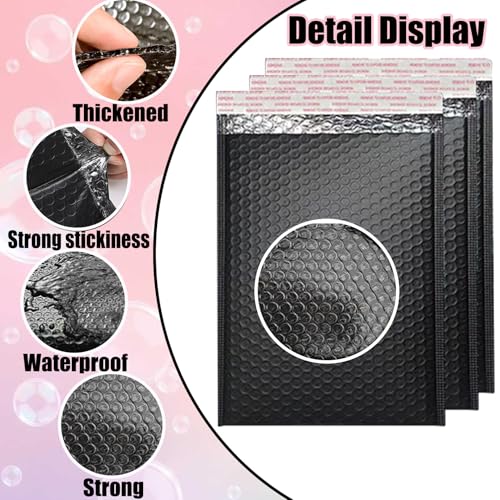 xlehoely 50 PCS Bubble Mailers, Black Poly Padded Envelopes, Waterproof Shipping Bags, Self Seal Cushion Envelopes for Mailing, Shipping, Packing, Small Business, 3 Sizes - Image 3