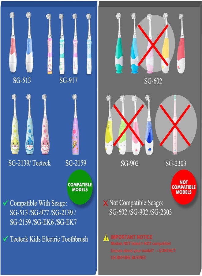 Teeteck 5 Pack Kids Toothbrush Replacement Heads Compatible with SEAGO SG513/SG977/SGEK6, (Ages 3years+/Transparent - Image 2