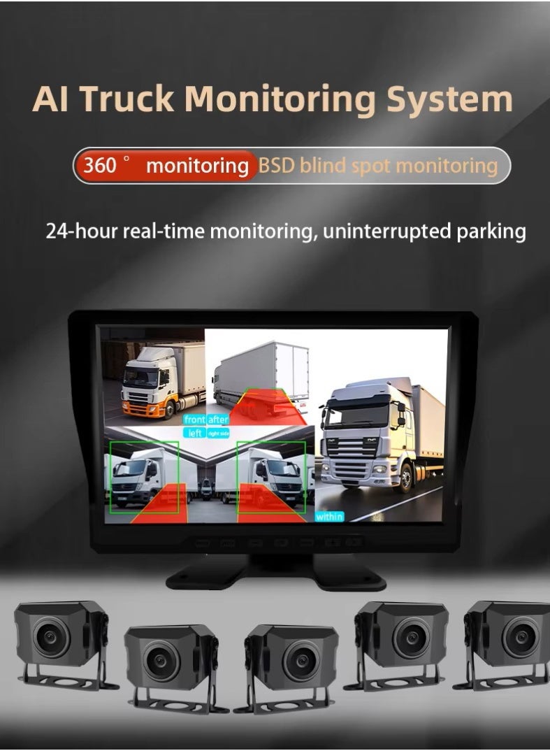 Truck 360 Degrees Driving Recorder 5 Channel AHD 1080p Ip68 5 Camera  Bus 10.1 in Truck Dash Cam BSD - Image 1