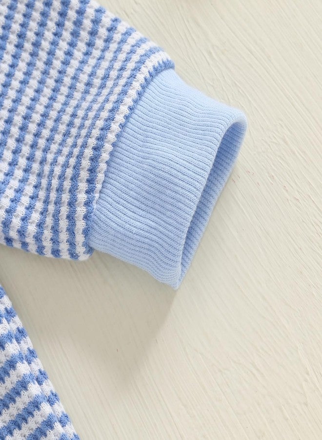 Ayalinggo Newborn Baby Boy Girl Football Outfit Long Sleeve Romper Striped Jumpsuit Rugby Game Day Infant Fall Winter Outfits (Blue, 6-12 Months) - Image 5