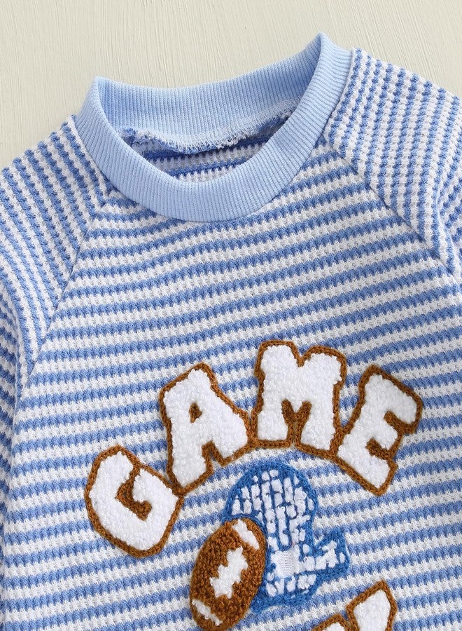 Ayalinggo Newborn Baby Boy Girl Football Outfit Long Sleeve Romper Striped Jumpsuit Rugby Game Day Infant Fall Winter Outfits (Blue, 6-12 Months) - Image 4