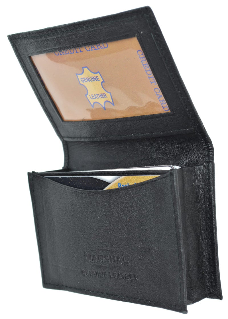 Marshal Genuine Leather Expandable Credit Card Outside Id Business Card Holder Wallet 070BK - Image 1
