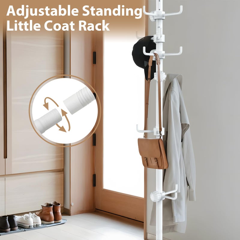 Sempicad Coat Rack Freestanding, 56 to 125 inch Adjustable Tension Rod Coat Tree with 12 Hooks for Hanging Plant,Coat, Jacket, Hat, Scarf, Suitable for Living Room, Balcony, Kitchen White - Image 2