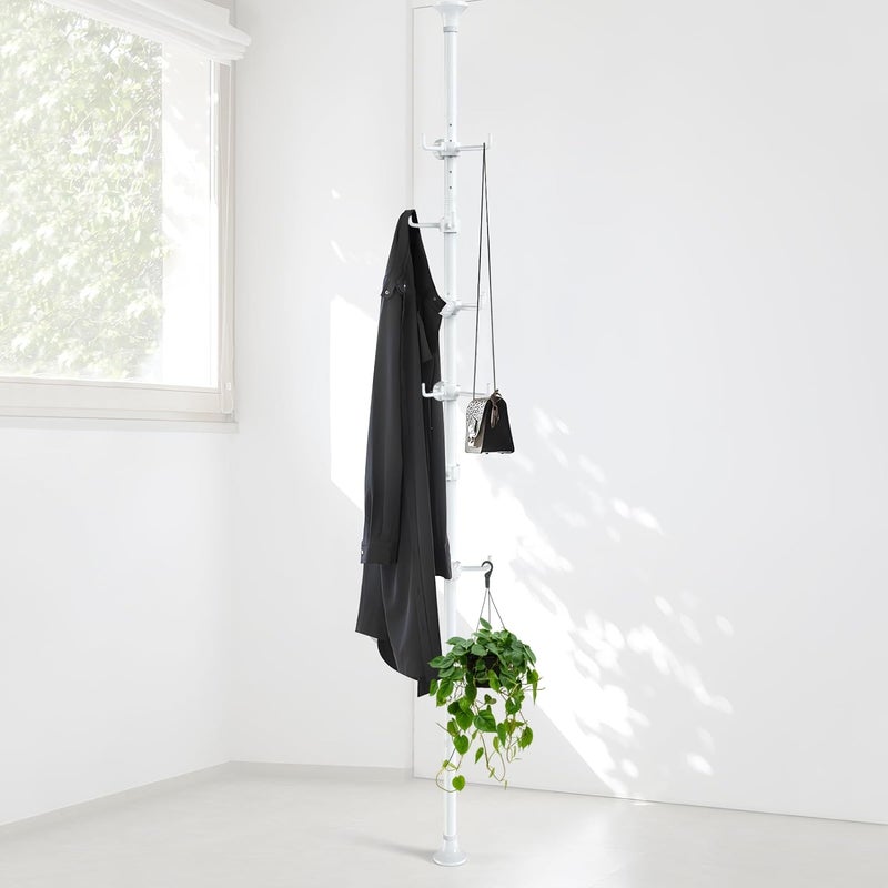 Sempicad Coat Rack Freestanding, 56 to 125 inch Adjustable Tension Rod Coat Tree with 12 Hooks for Hanging Plant,Coat, Jacket, Hat, Scarf, Suitable for Living Room, Balcony, Kitchen White - Image 1