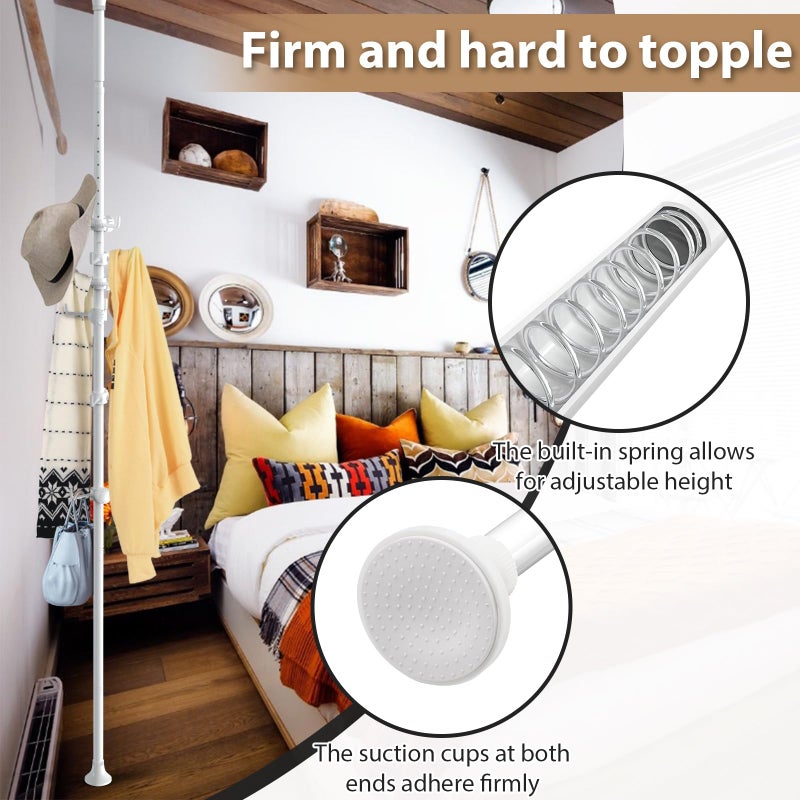 Sempicad Coat Rack Freestanding, 56 to 125 inch Adjustable Tension Rod Coat Tree with 12 Hooks for Hanging Plant,Coat, Jacket, Hat, Scarf, Suitable for Living Room, Balcony, Kitchen White - Image 4