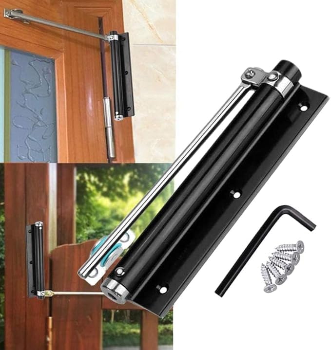LEKORED 180MM Black Aluminum Alloy Light Duty Simple Door Closer Spring Loaded Adjustable Automatic Surface Mounted for Residential and Commercial Purposes with 5 Screws - Image 4