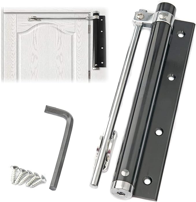 LEKORED 180MM Black Aluminum Alloy Light Duty Simple Door Closer Spring Loaded Adjustable Automatic Surface Mounted for Residential and Commercial Purposes with 5 Screws - Image 1
