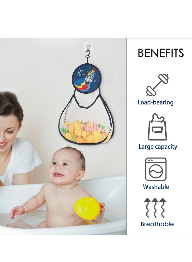 Y&D 2 Pack Bathroom Hanging Toys Storage Bag, Baby Bath Toy Organizer Storage, with Hooks, Large Capacity Mesh Rocket and Zebra - Image 2