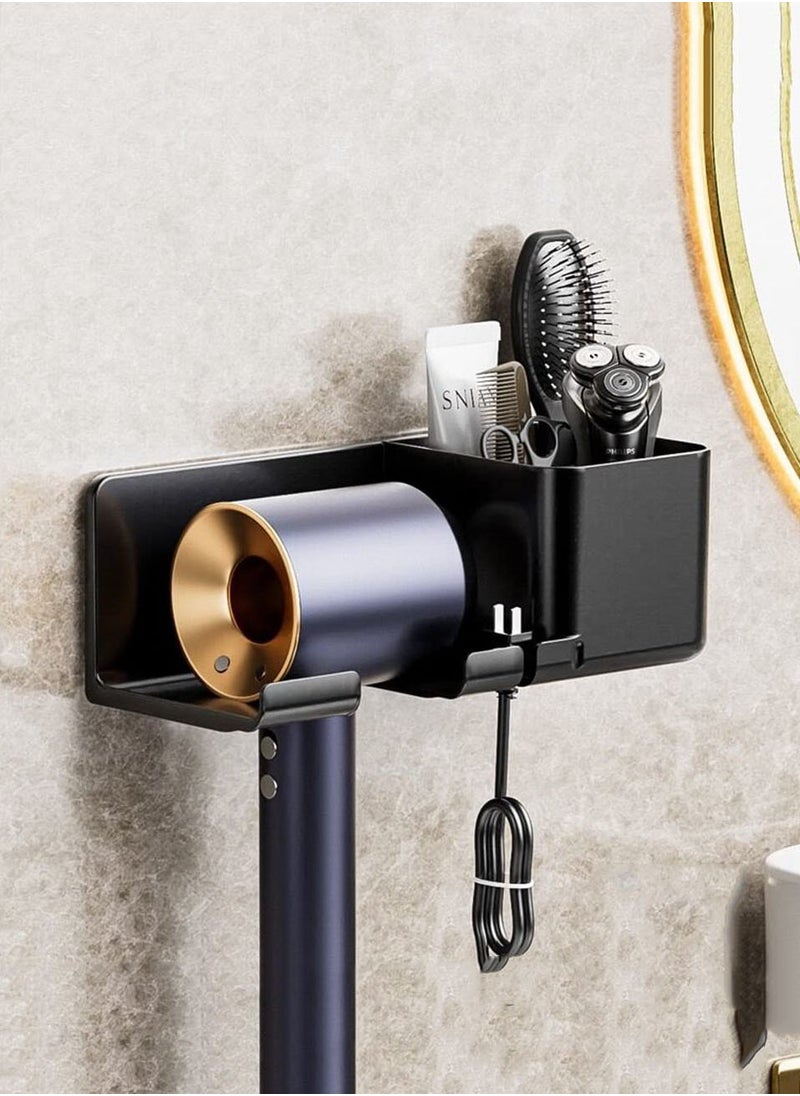 joyzzz - Hair Dryer Holder Self Adhesive Hair Tool Organizer Blow Dryer Holder Wall Mount Hair Care Tools Organizer Bathroom Space Saver (Black) - Image 1