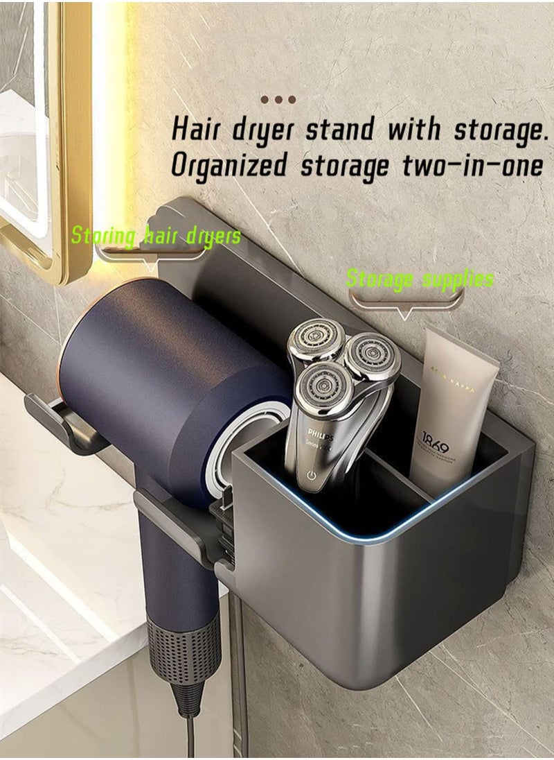 joyzzz - Hair Dryer Holder Self Adhesive Hair Tool Organizer Blow Dryer Holder Wall Mount Hair Care Tools Organizer Bathroom Space Saver (Black) - Image 1