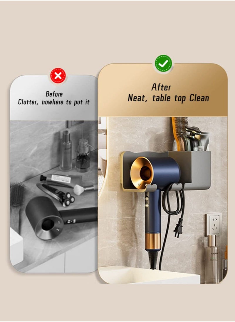 joyzzz - Hair Dryer Holder Self Adhesive Hair Tool Organizer Blow Dryer Holder Wall Mount Hair Care Tools Organizer Bathroom Space Saver (Black) - Image 1