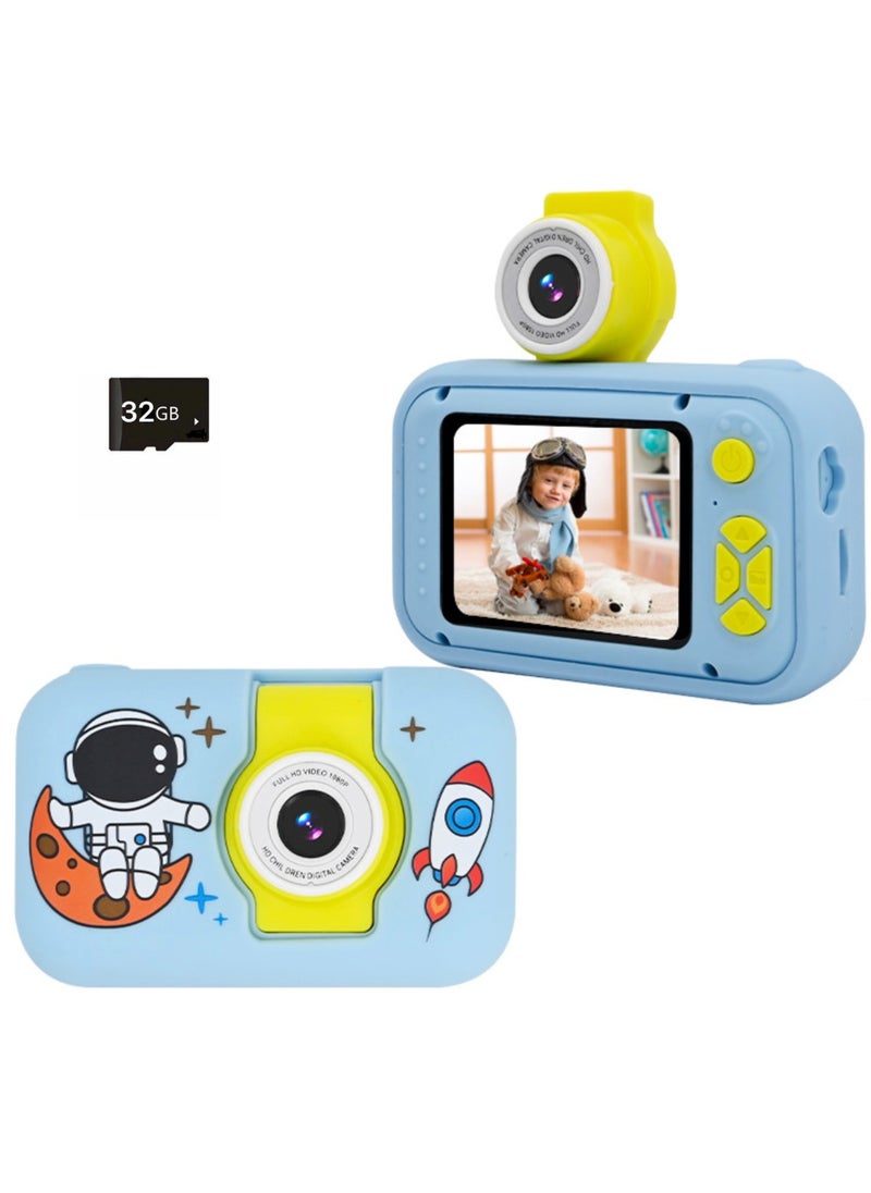 Daxiongmao Mini camera, children's digital camera, can take photos and record videos, high-definition high-pixel lens can be flipped (blue)  - Image 1
