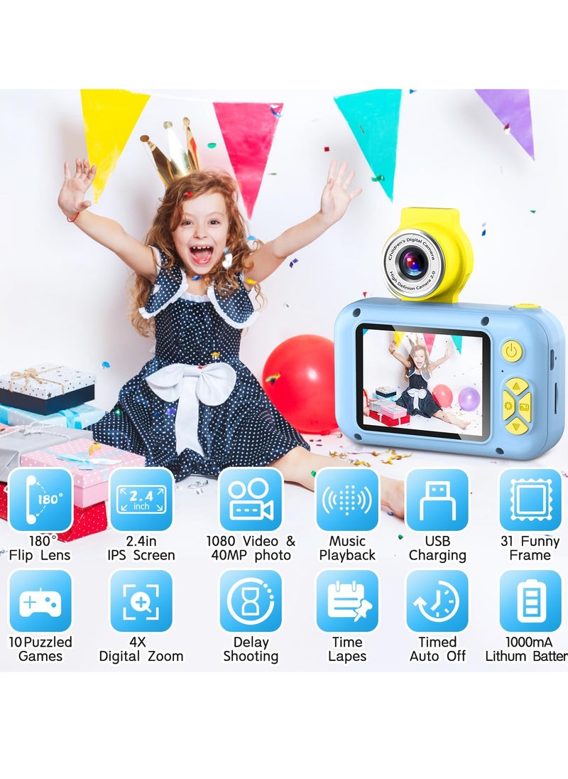 Daxiongmao Mini camera, children's digital camera, can take photos and record videos, high-definition high-pixel lens can be flipped (blue)  - Image 2