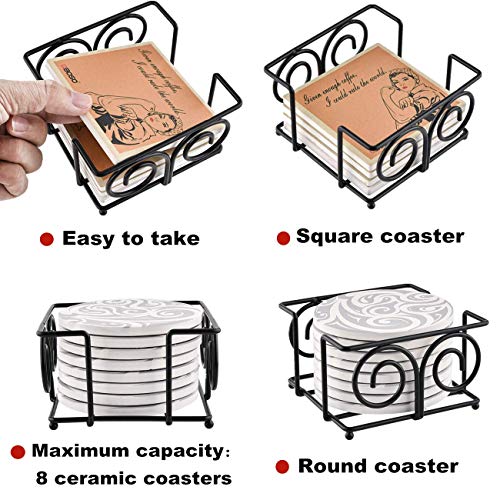 MOYODOR Coaster Holder 4.3 Inch Black Iron Metal Holder Storage Caddy for Both Round and Square Coasters Fit 4 to 9 Pieces Coasters (1 PC) - Image 3