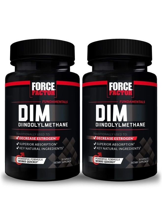 Force Factor DIM, 2-Pack, Pills to Decrease Estrogen in Men, Diindolylmethane Supplement with Key Natural Ingredients and Superior Absorption, Diindolylmethane 300mg, Works Fast, 60 Capsules  - Image 1