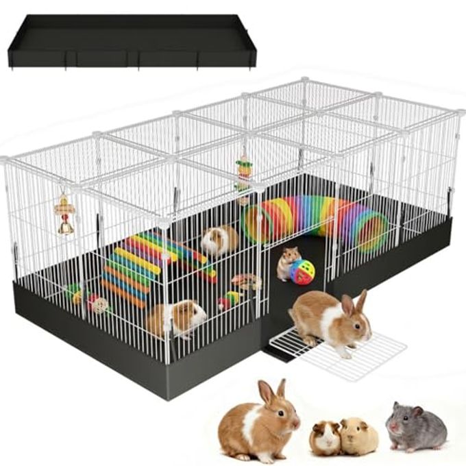 rayihni 20 Planes Guinea Pig Cages Enclosed Hamster Cage With Transparent Top & Waterproof Liner, Expandable Cage For Guinea Pigs, Metal Wire Yard Fence Rabbit Cage - Image 1