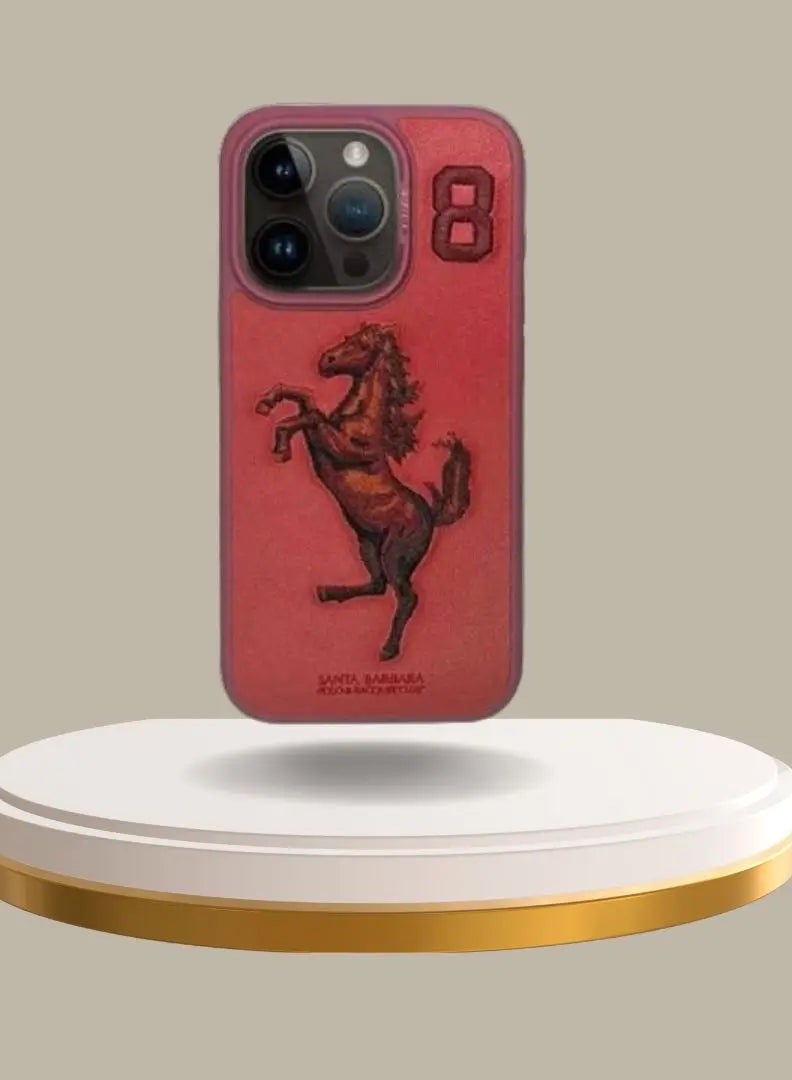 POLO iPhone 15 Pro Max Case, Boris Series of Horse Embroidery Designed Shockproof Protective Red - Image 1