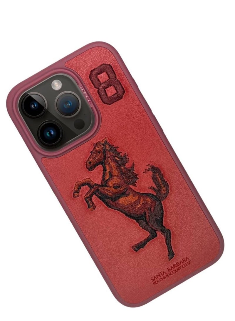 POLO iPhone 15 Pro Max Case, Boris Series of Horse Embroidery Designed Shockproof Protective Red - Image 2