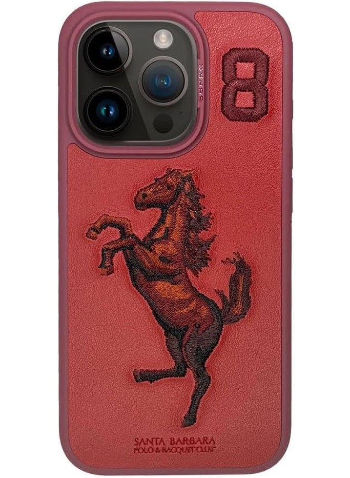POLO iPhone 15 Pro Max Case, Boris Series of Horse Embroidery Designed Shockproof Protective Red - Image 3