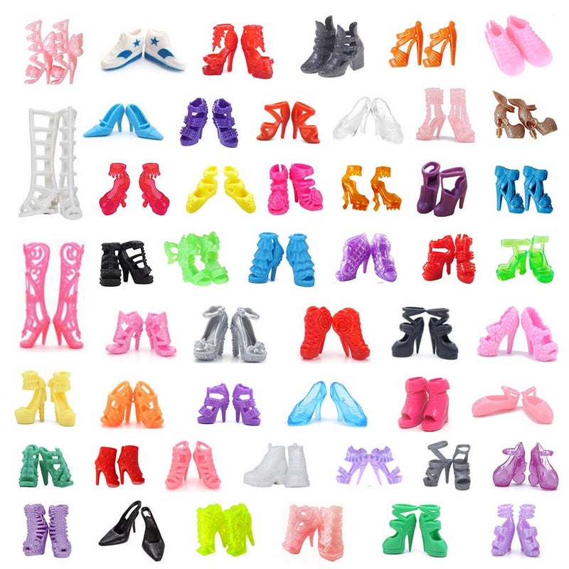 DoubleWood 50Pairs Doll Shoes Replacement Different Assorted Colors Doll Flat Shoes High Heel Shoes Doll Boots Set Replacement for 11.5 inch Doll (Doll Shoes) - Image 1