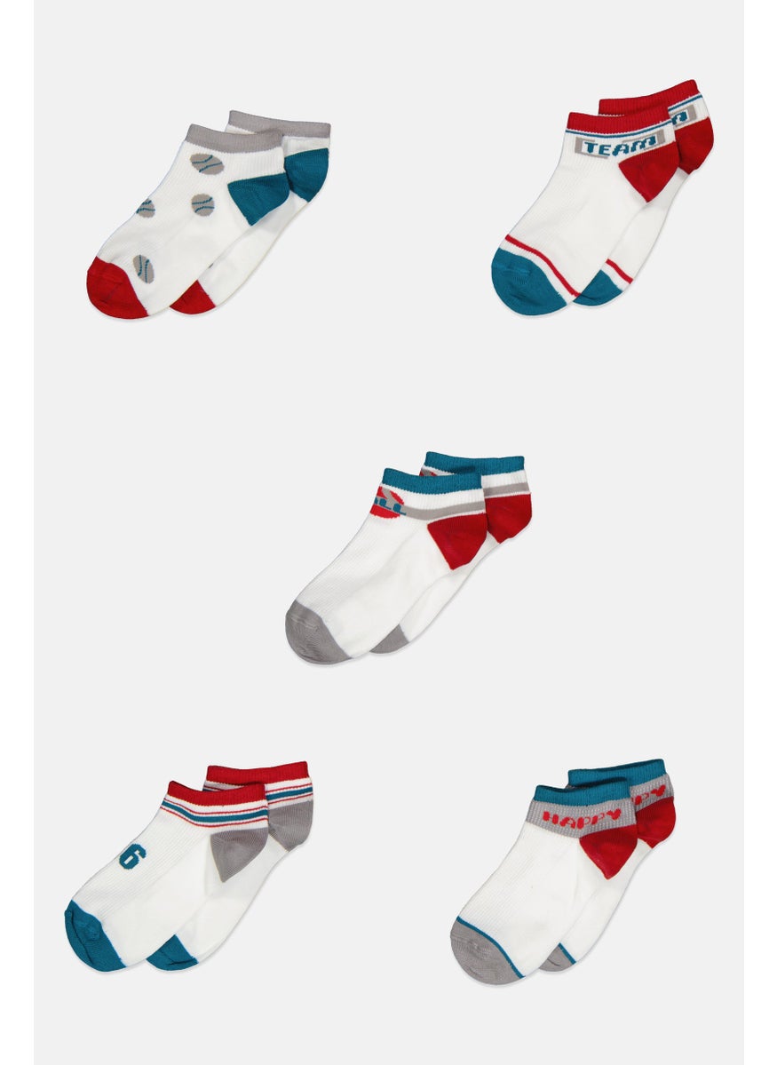 RBX Kids Boy 5 Pairs Graphic Printed Non Terry Ankle Socks, Multicolor  - Image 1