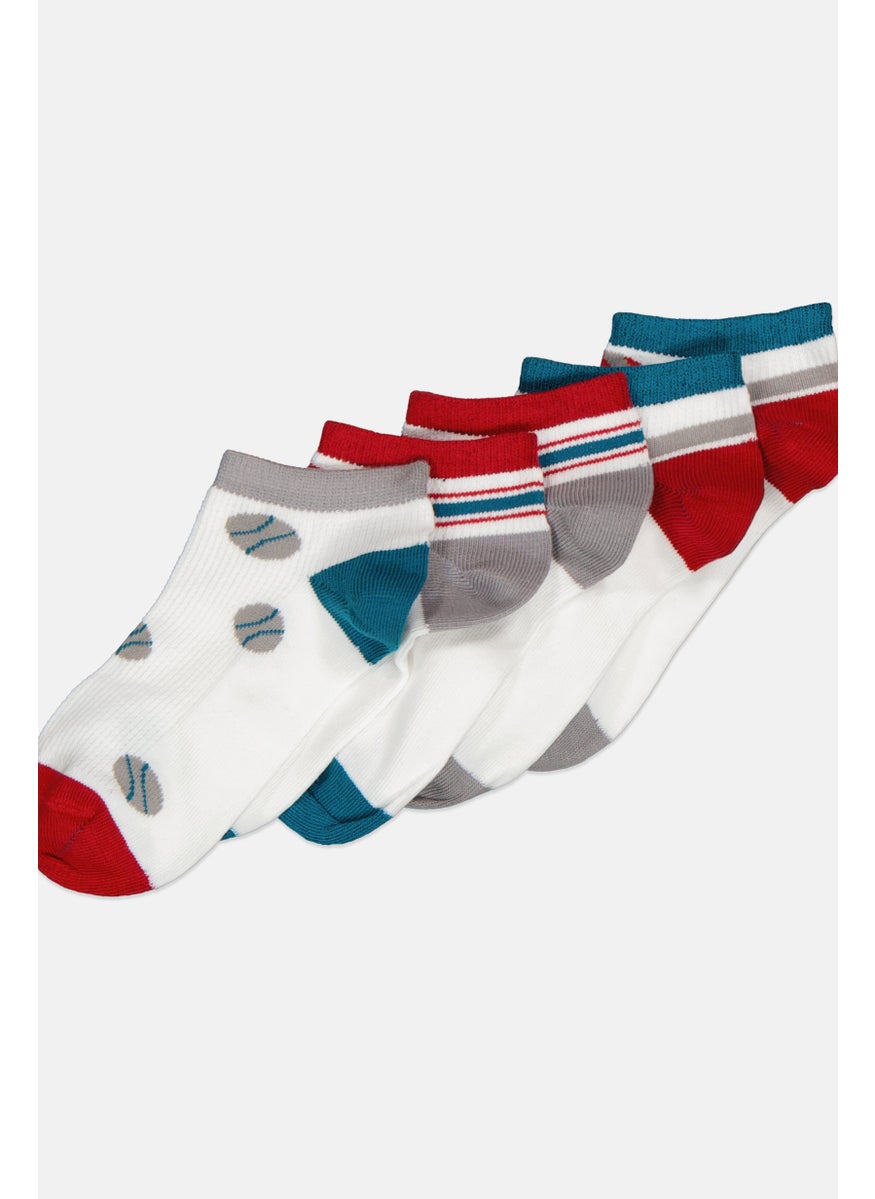 RBX Kids Boy 5 Pairs Graphic Printed Non Terry Ankle Socks, Multicolor  - Image 2