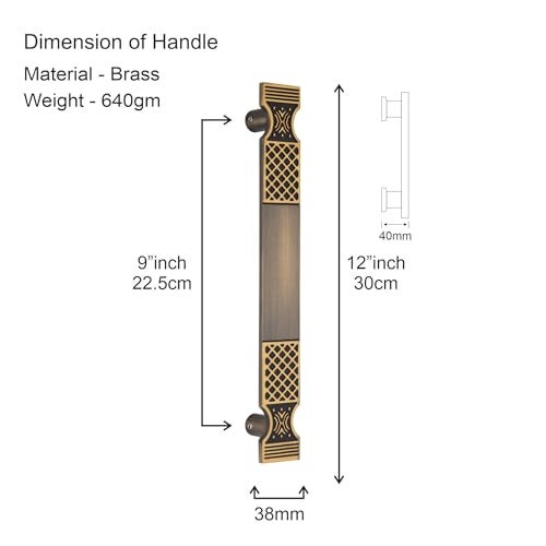 COMPASS 12" Brass Main Door Handle | Door Handles for Main Door | Pull Handles for All The Doors of House | Office | Hotels | PH-VN (Pack of 1, Antique Finish) - Image 3