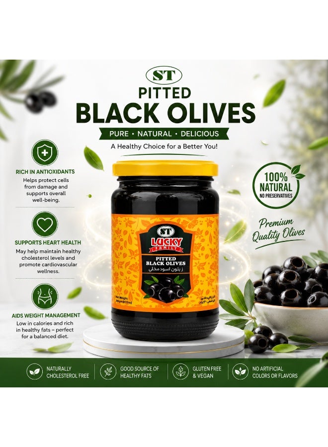 LUCKY FAMILY Pitted Black Olives Glass Jar 335g - Image 4