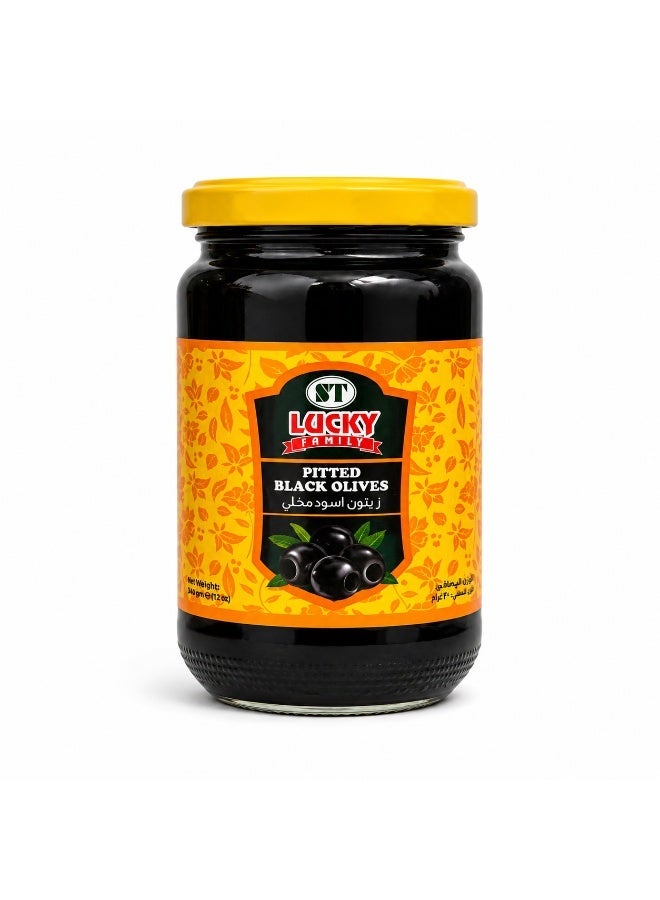 LUCKY FAMILY Pitted Black Olives Glass Jar 335g - Image 1