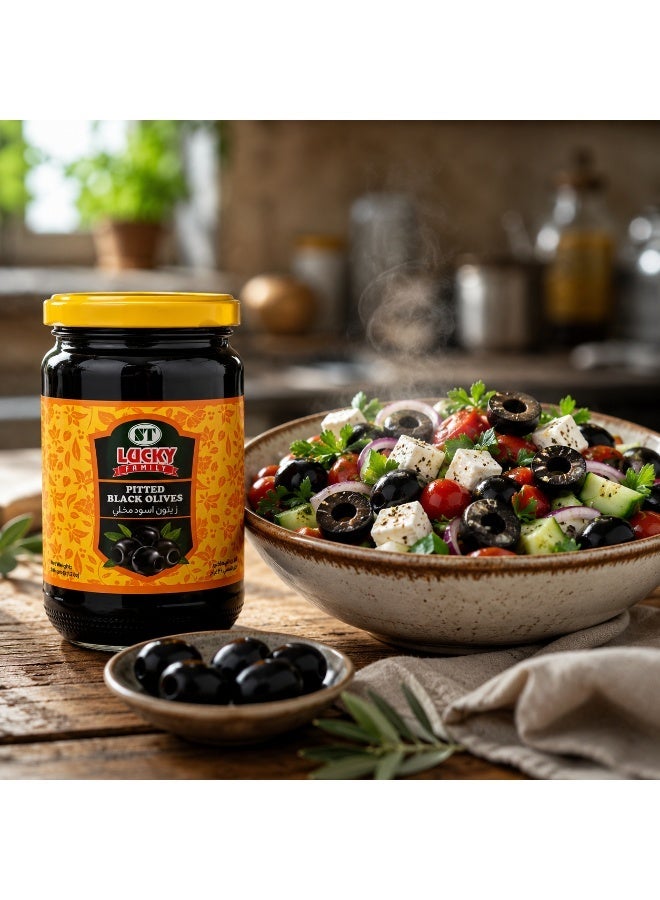LUCKY FAMILY Pitted Black Olives Glass Jar 335g - Image 2