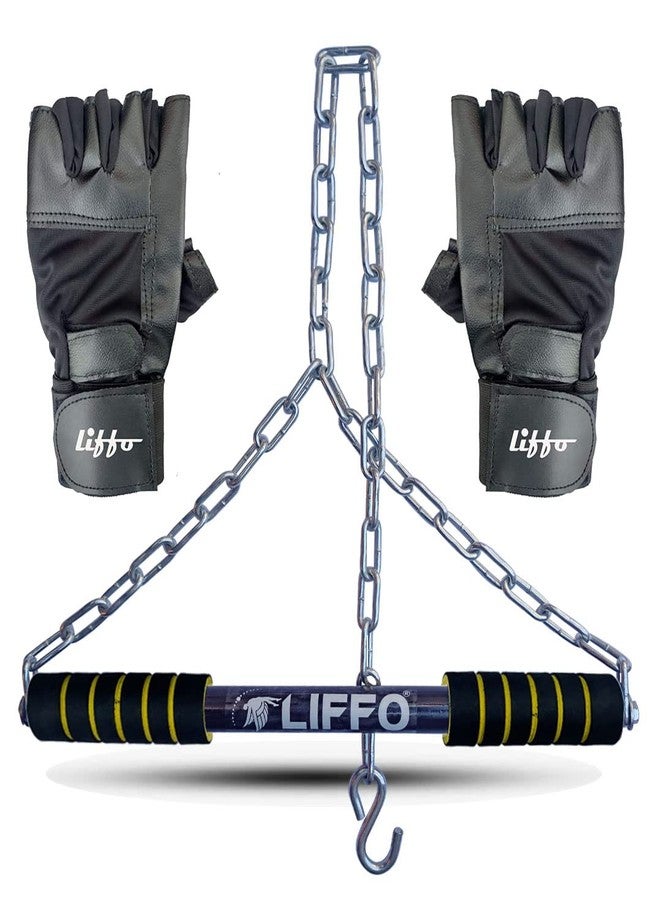 Liffo® Pull Up Bar Hanging Rod For Height Increase For Kids,Adult With Weight Lifting Gloves (4FT) Yellow - Image 1