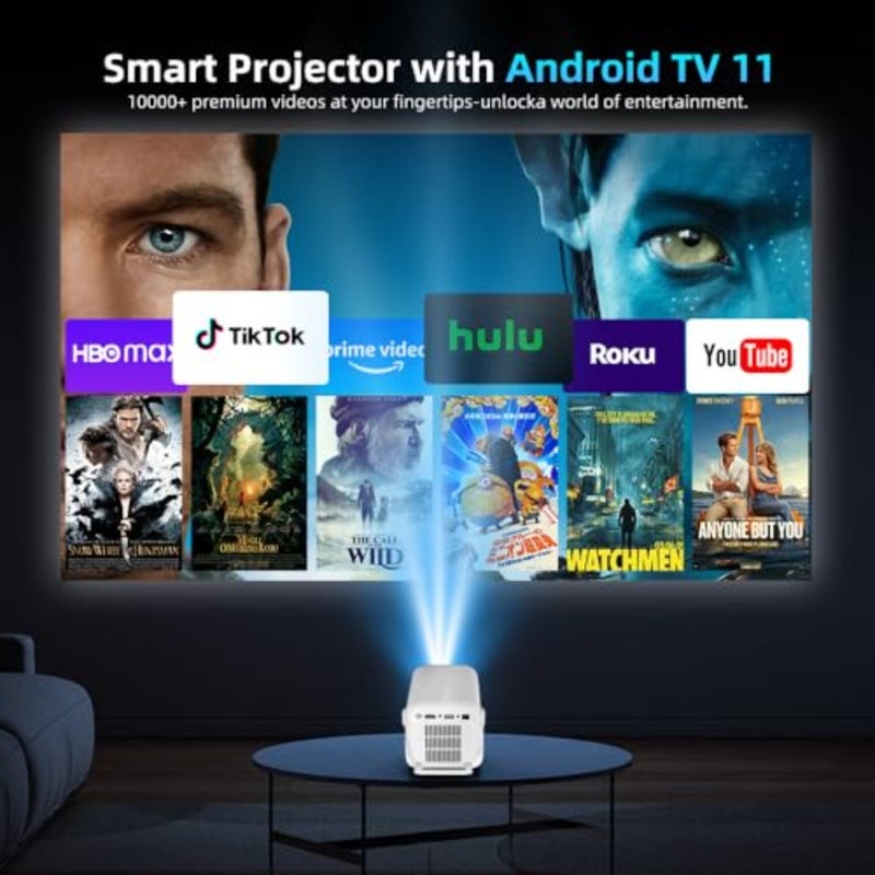 جهاز عرض ذكي صغير بدقة 4K، جهاز عرض أفلام مع تطبيقات مدمجة، تركيز تلقائي بالذكاء الاصطناعي وحجر المفاتيح، إسقاط قصير للغاية، سطوع 20000 لومن، WiFi6 Bluetooth5.4، جهاز عرض منزلي/خارجي محمول للأجهزة المتعددة - Image 4