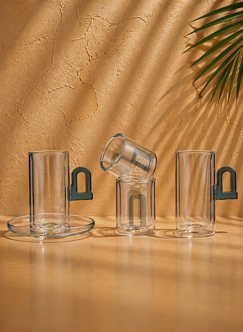 Raz 18 Pieces Tea & Coffee Serving Set – Masjid Arch Printed Double-Wall Cup with Accent Handle & Clear Saucer - Image 1