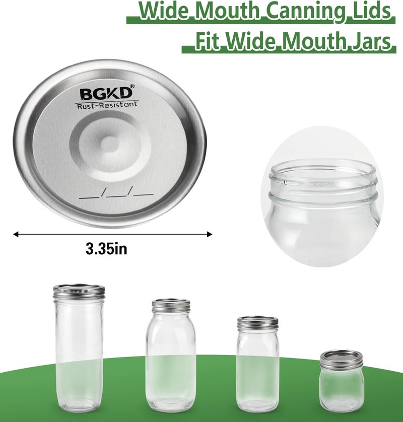BGKD 24Pcs Rust-Proof Wide Mouth Canning Lids, Wide Mouth Mason Jar Lids for Ball or Kerr, Large Mouth Mason Jars Lids (Only Lids, No Rings) - Image 2
