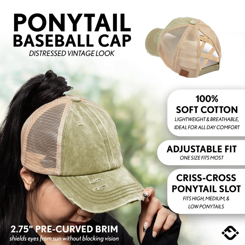 Funky Junque Criss Cross Hats for Women Messy Bun Ball Cap Ponytail Hat Funny Distressed Vintage Look - Aztec Design - Dark Olive - Image 3