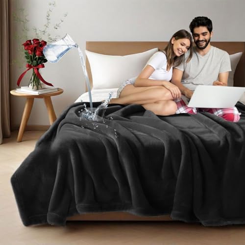 Haltune Lovers Blanket Waterproof and Stain Proof, Black Waterproof Blanket Queen Size 80'' x 60'' for Bed Dry Protection, Reversible and Leakproof Throw Blanket - Image 1