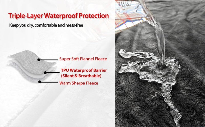 Haltune Lovers Blanket Waterproof and Stain Proof, Black Waterproof Blanket Queen Size 80'' x 60'' for Bed Dry Protection, Reversible and Leakproof Throw Blanket - Image 4