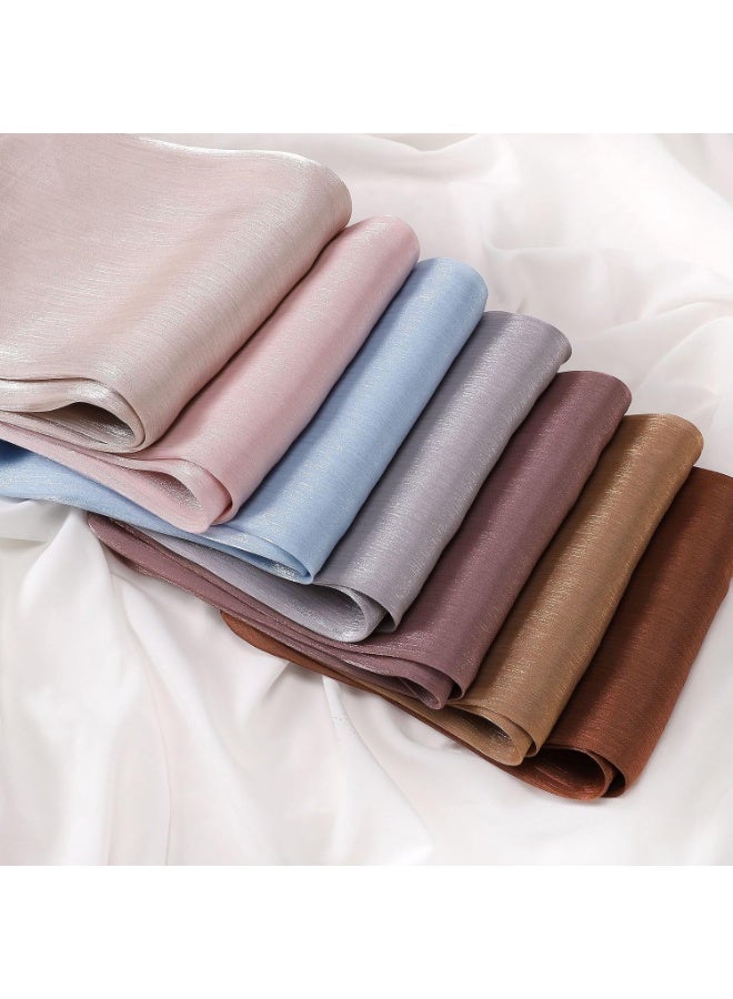 Light Blue Shiny Gloss Chiffon Hijab Scarf 180*70cm, Women Elegant Lightweight Wedding Shawl Wrap Cape - Image 4