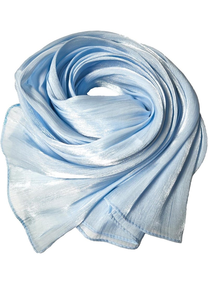 Light Blue Shiny Gloss Chiffon Hijab Scarf 180*70cm, Women Elegant Lightweight Wedding Shawl Wrap Cape - Image 2