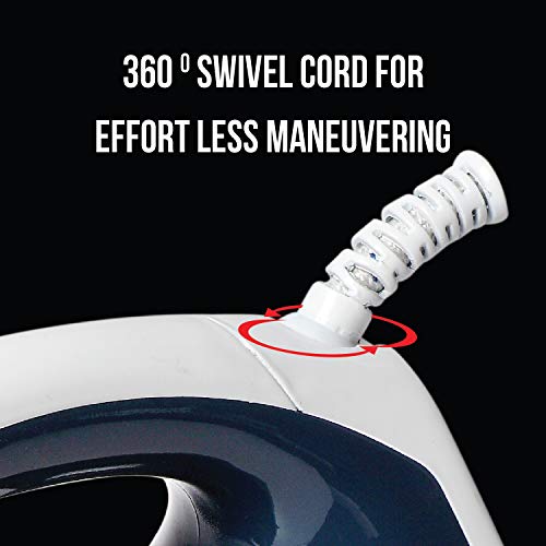 Havells مكواة هافلز جليدو 1000 واط مع لوحة قاعدة غير لاصقة من التراث الأمريكي، تصميم ديناميكي هوائي، مقبض سهل التحكم في درجة الحرارة وضمان لمدة 2 سنوات. (أزرق فحمي) - Image 4