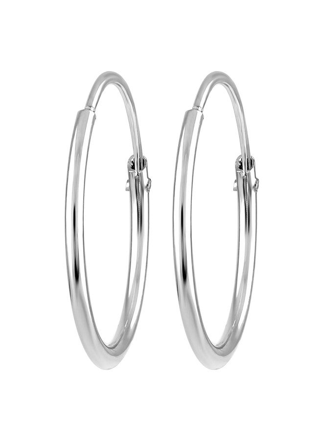Mahi Rhodium Plated Plain Round Hoop Bali Earrings for Men (ER1109837RMen18mm) - Image 3