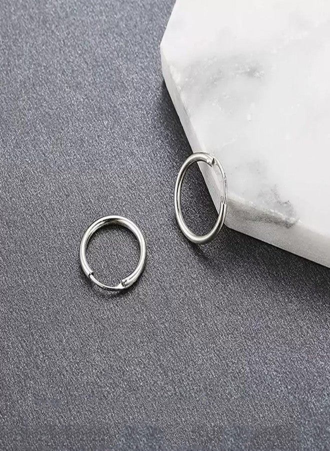 Mahi Rhodium Plated Plain Round Hoop Bali Earrings for Men (ER1109837RMen18mm) - Image 5