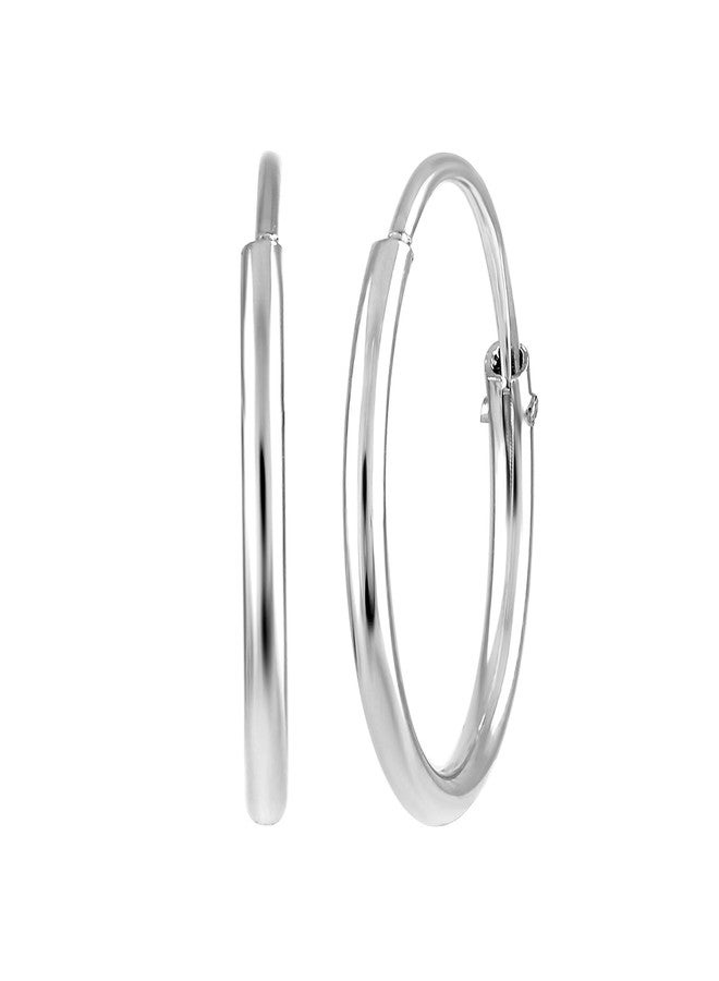 Mahi Rhodium Plated Plain Round Hoop Bali Earrings for Men (ER1109837RMen18mm) - Image 1