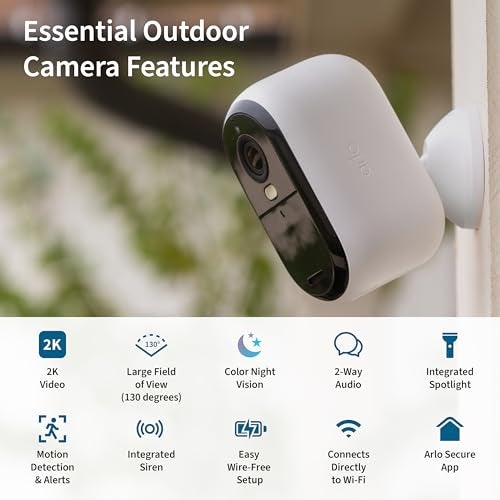 Arlo Essential Security Camera 2K | Outdoor - Indoor | 2nd Gen | Wireless with Spotlight, 2-Way Audio, Color Night Vision, Live Stream, Motion Activation, Real Time Notifications - White, 3 Cameras - Image 2