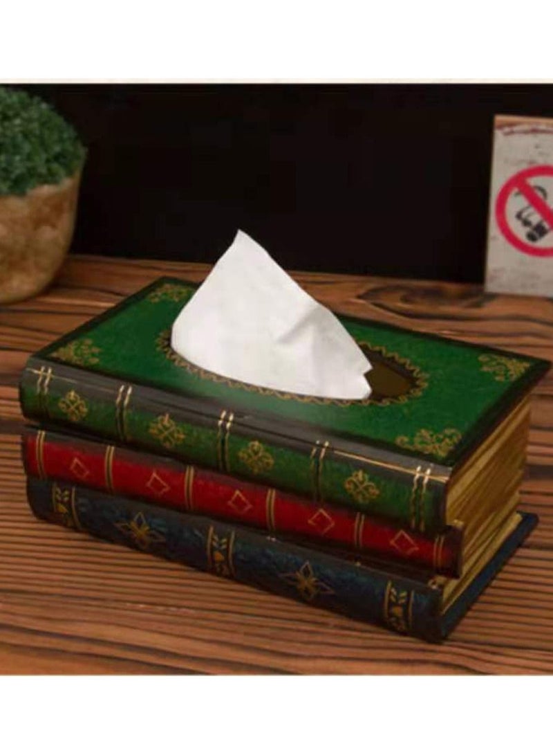 LINGWEI Wooden Antique Book Tissue Box Rectangular Napkin Holder Dispenser Paper Cover Case Home Decor For Bathroom Living Room Office Car Kitchen - Image 2