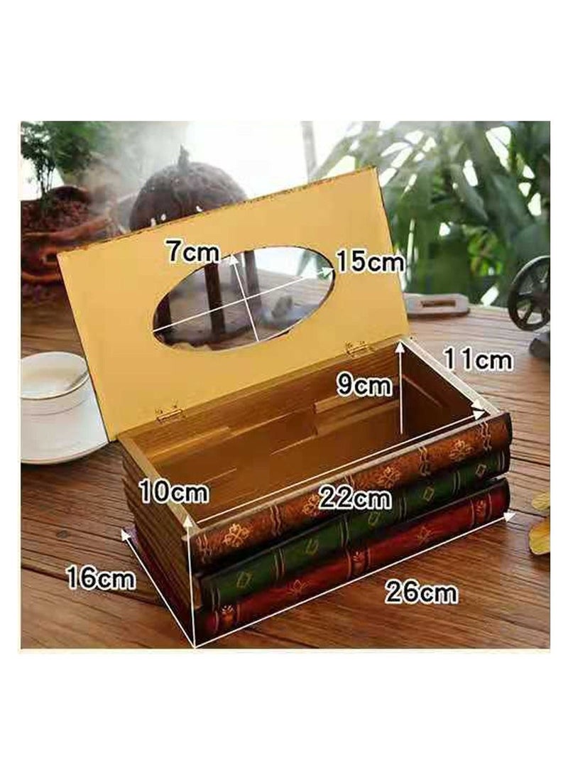 LINGWEI Wooden Antique Book Tissue Box Rectangular Napkin Holder Dispenser Paper Cover Case Home Decor For Bathroom Living Room Office Car Kitchen - Image 4