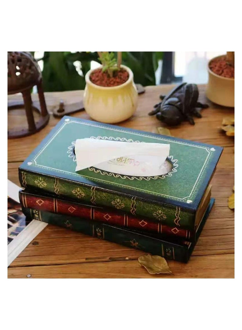 LINGWEI Wooden Antique Book Tissue Box Rectangular Napkin Holder Dispenser Paper Cover Case Home Decor For Bathroom Living Room Office Car Kitchen - Image 1