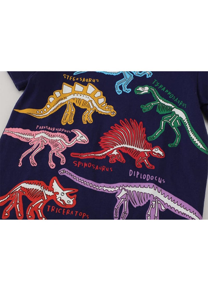 Muyixin - Toddler Boy Glow in The Dark Shirt Kids Cartoon Dinosaurs Sharks Short Sleeve T-Shirt Tops - Image 1