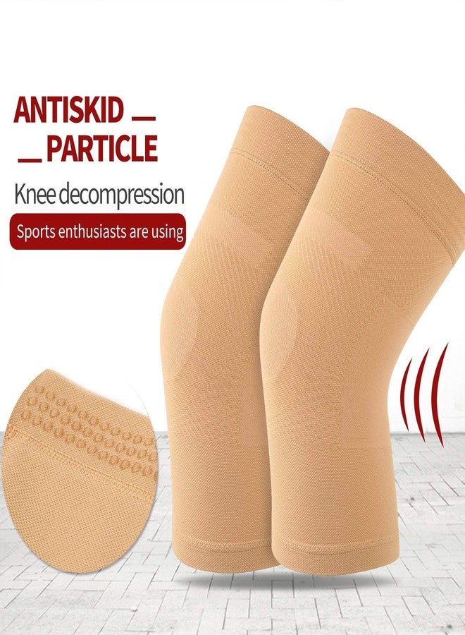 TOFLY Knee Sleeves, 1 Pair, Could Be Worn Under Pants, Lightweight Knee Compression Sleeves for Men Women, Knee Brace Support for Joint Pain Relief, Arthritis, ACL, MCL, Sports, Injury Recovery, Beige M - Image 3